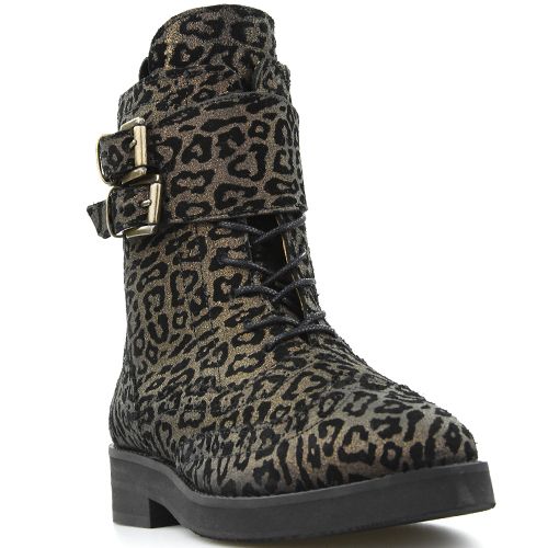 DWRS Malta Pointy bikerboots metallic leopard bronze